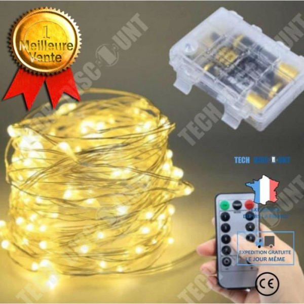 TD® Lyskæder LED 10m | Sølvtråd, USB-batteri, jule-timer - Model: med 3AA batteri 10m 100leds - hvid