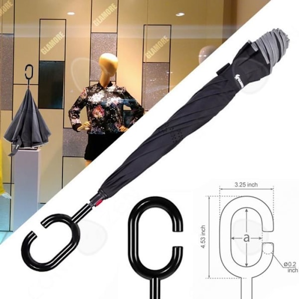 CONFO® Käänteinen sateenvarjo hands-free C-tyypin sateenvarjo musta kaksikerroksinen manuaalinen pysyvä sateenvarjo autoille