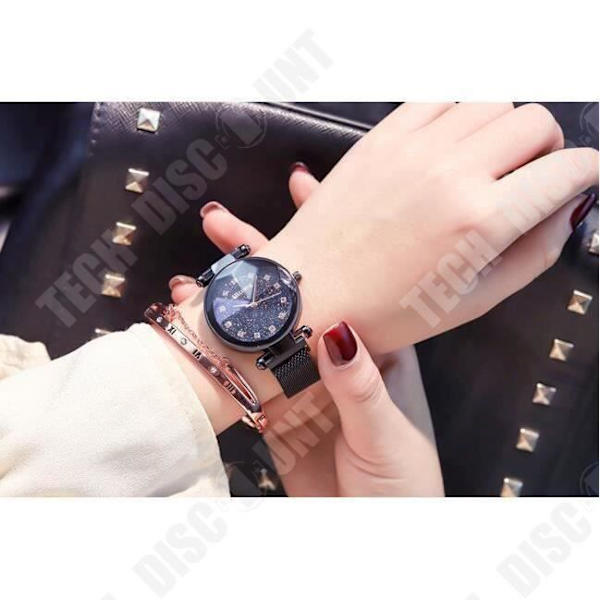 TD® Gavekasse Quartz Ur med Armbånd til Kvinder -Stjerneskud- i Magnetisk Mesh med Glas Urskive i Bangle Form