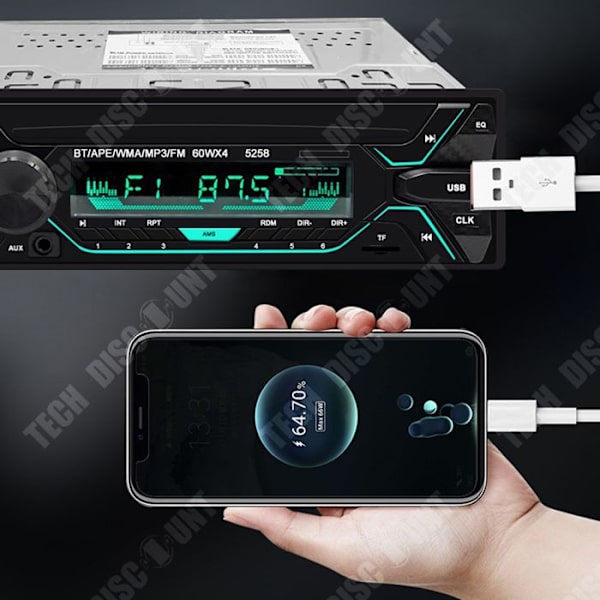 TD® Bluetooth bilradio 12V bil MP3 bluetooth afspiller håndfri farvet lys lyd central kontrollering radio F