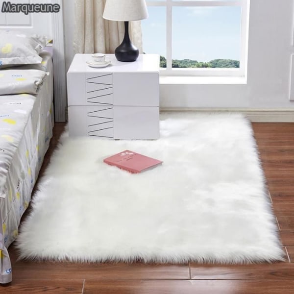 Sovrumsmatta Vardagsrumsmatta Barnmatta Shaggy Carpet MÄRKE, Syntetiskt fårskinn (40 x 60 CM, Rektangel Vit)