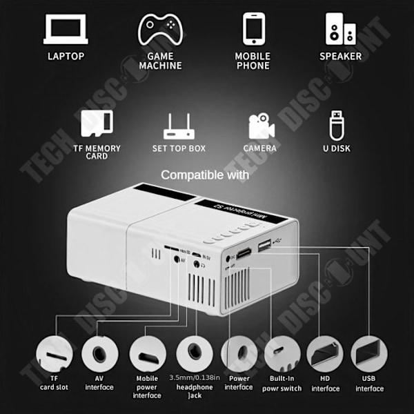 TD® Microprojektor mini bærbar udendørs høj opløsning 1080P mobiltelefon samme skærm projektor