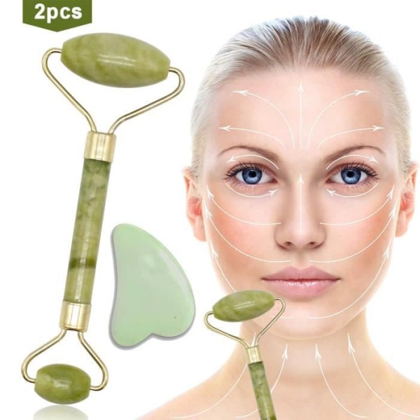 Jade Roller och Gua Sha Set, Natural Facial Anti Aging Jade Stone Roller, Återuppliva ansikts- och halshud, serra hud