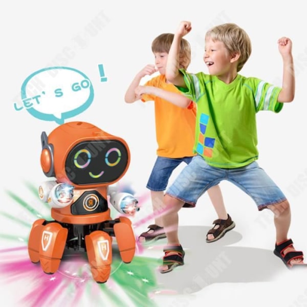 Dansende og blinkende elektrisk hexapod robot legetøj med musik, orange, legetøj robot til drenge og piger, fjernstyret robot til.