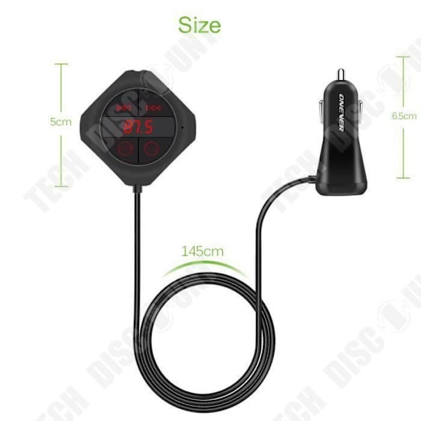 TD® FM Bluetooth Sender Dobbelt USB MP3-afspiller, radio, SD-kort - Bluetooth bilsæt Håndfri opkald TEC5840588267175