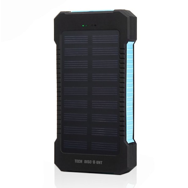 Solcelle Powerbank 10000mAh Vandtæt Nødstrømsbatteri Kraftfuld Oplader 2 USB-porte Kompas Rejse Lommelygte Blå svart