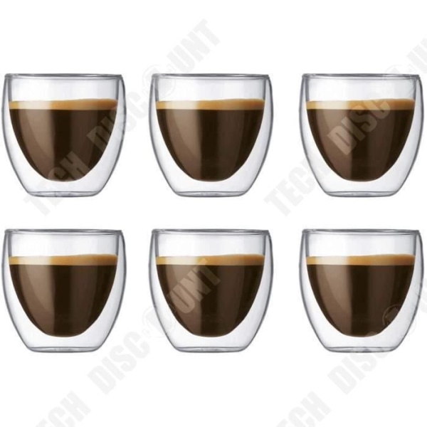 TD® set med 6 glas kaffe/espresso/espressokopp - 80ml - set/dubbelvägg kaffemuggar, original espressokopp te