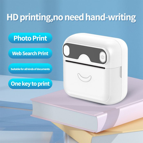 Bærbar TD® printer Engelsk version Hvid + 10 ruller termisk papir Etikette Foto Bluetooth lommeskrivning