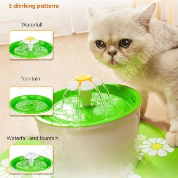 TD® vattenfontän med blommor för katter med automatiskt ersättningsfilter Elektrisk 1,6 L Dryckesdrink Vit