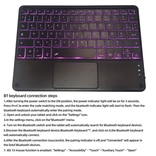 INN® franskt trådlöst tangentbord 24,2x16,9x0,6cm färgglad belysning Bluetooth 3.0 trådlöst tangentbord