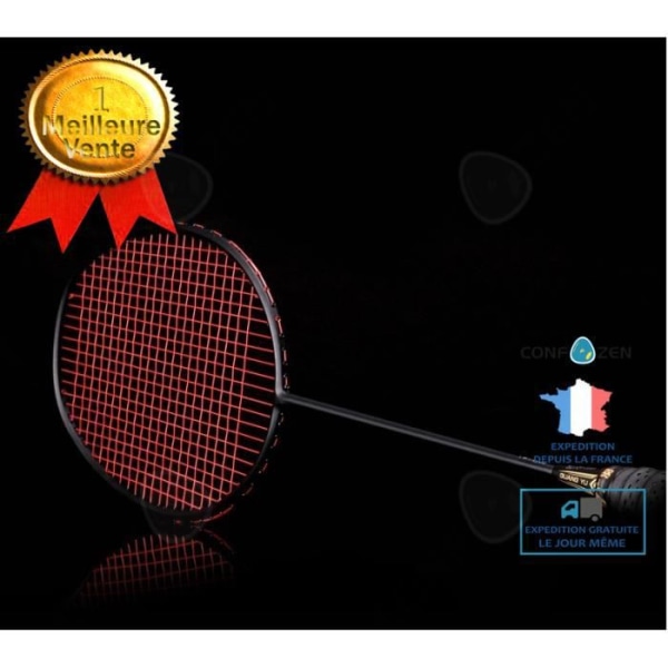 CONFO® Badmintonracket i 100 % kulstof, superlet sort offensiv racket