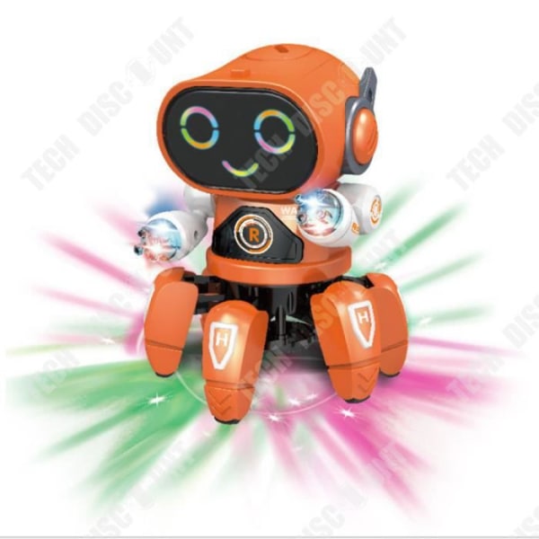 Dansende og blinkende elektrisk hexapod robot legetøj med musik, orange, legetøj robot til drenge og piger, fjernstyret robot til.