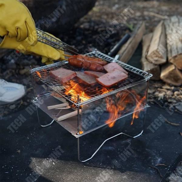 TD® Udendørs bærbar fleksibel barbecue i rustfrit stål, mini camping, enkel bålhampeholder 304 grillnet.