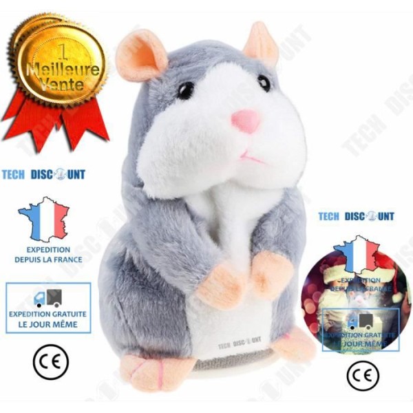 TD® Talking Hamster Plyschleksak Rolig gosedjur Upprepa vad du säger Prata elektronisk leksak Bedårande babybarnpresent (ljusgrå)