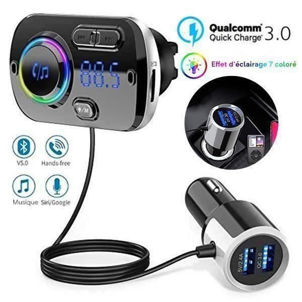 Bluetooth 5.0 FM-lähetin Langaton Auto Handsfree Radioadapteri, QC3.0 ja 5V-2.4A Nopean Latauksen Laturi