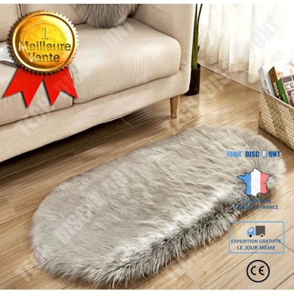 TD® Grå ullmatta 60*120 cm Mjuk och fluffig oval matta