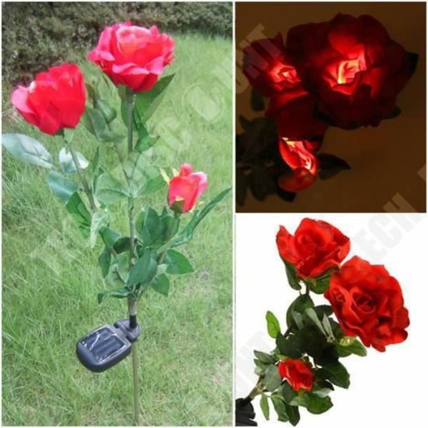 TD® Solar Garden Light 3 LED Rose Blomma Formad Stake Light Lighting Blomformad lampa för extern belysning