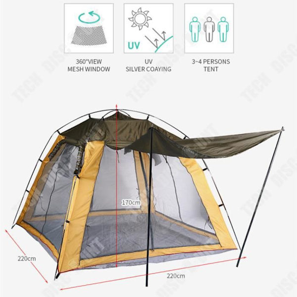 TD® Utomhustält camping gasväv solkräm andas fyrsidiga dörrar och fönster ventilation anti-inse camping skydd