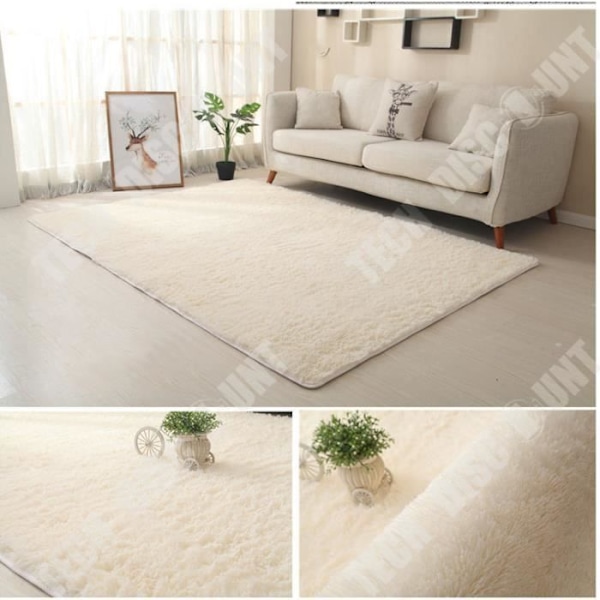 TD® Shaggy matta lång lugg enfärgad BEIGE (140x200 cm)