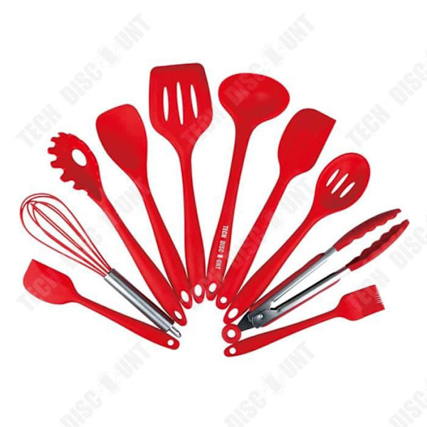 TD® 10 kpl Silikoni Keittiövälineet Spoonula, Sivellin, Vatkain, Spatula, Kauha, Reikäpohjainen Käänteinen ja Lusikka, Tönäisit, Pastahaarukka - Puna