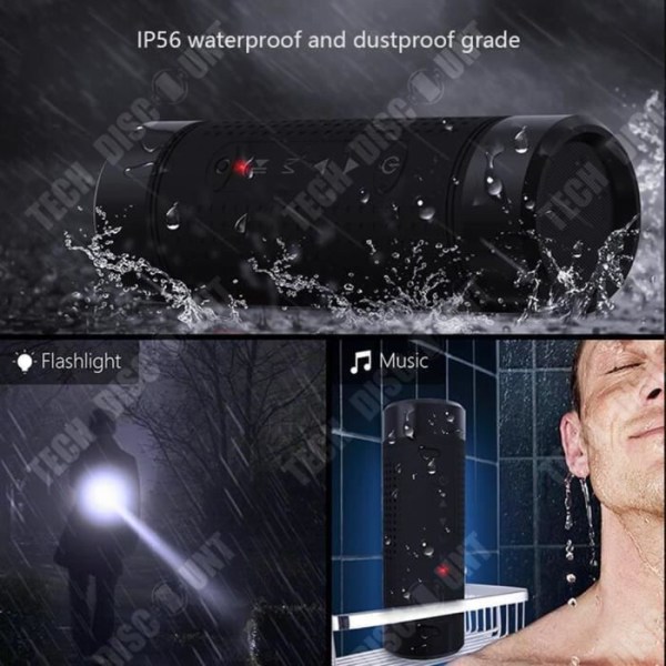 TD® Bluetooth højttaler vandtæt multifunktionel, Bluetooth-forbindelse til udendørs brug, bærbar, kraftig lys, USB-interface, højttaler