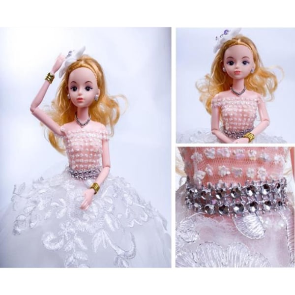 C® Doll-50cm Joint Long Tail 3D Real Eye Docka Bröllopstjej Princess Toy Julklapp-Vit