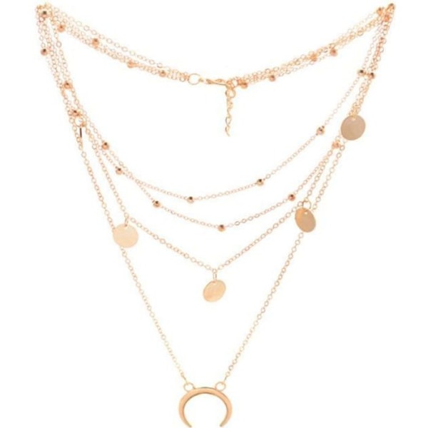 GOLDEN Runda Moon Plate hänge halsband Choker Chain Flerrads smycken present kvinnor
