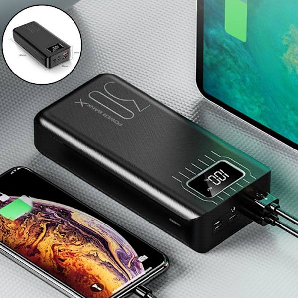 powerbank 30000mAh snabbladdning stor kapacitet portabel digital display laddningsport kompatibel alla