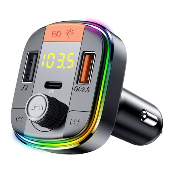 FM-sender - TD® - Bluetooth 5.2 - Dobbelt USB-oplader - Håndfri - Ambient lys