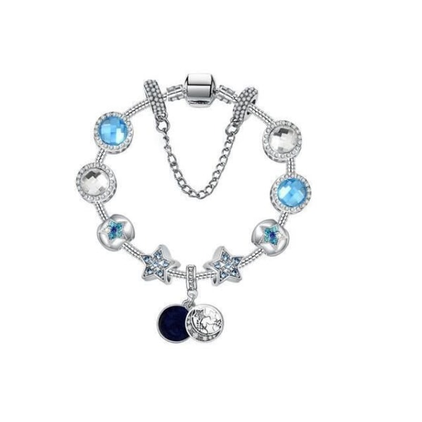 18CM Armband Berlocker Smycken Sterling Silver 925/1000 damsmycken Blå Kristall Pandora stil damgåva