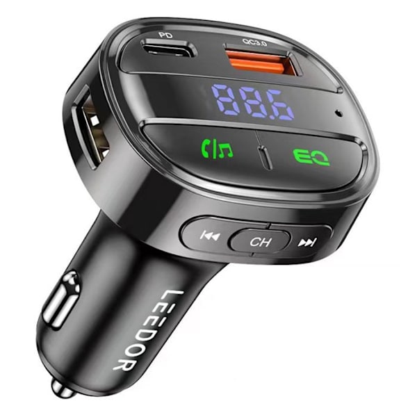 TD® FM transmitter bil Bluetooth handsfree adapter jack trådløs oplader radio LED skærm USB port original sort