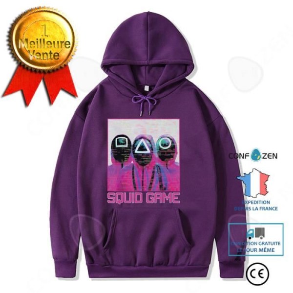 CONFO® Sweatshirt Squid game * 6. runde Squid game * Hoodie med tryk NPC Mode Lilla Hoodie med tryk Squid g Lila M