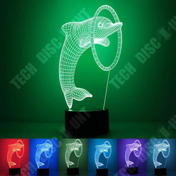 TD® Dekorativ touch lampe med optisk illusion 7 farver delfin model - lavt forbrug USB-kabel eller stikkontakt