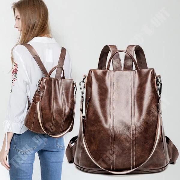 TD® Rygsæk i vokset læder rygsæk til kvinder retro ensfarvet stor kapacitet Pala mønster rejse rucksack tidevandspose