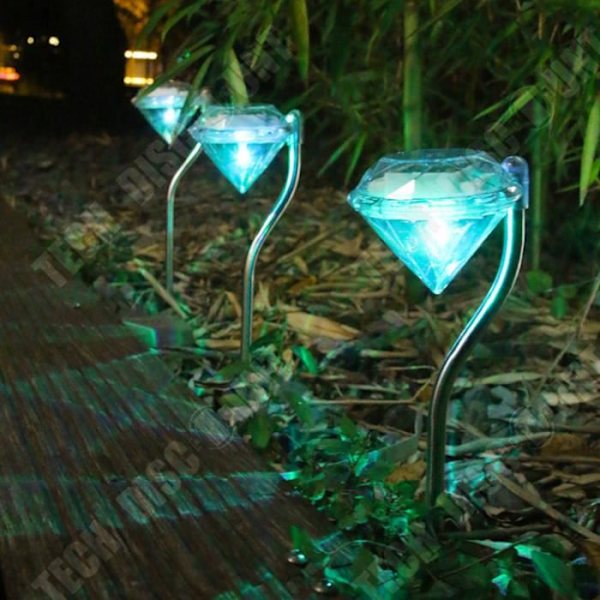 TD® 4 stk LED Solcellelampe Diamant Farveskiftende Lys Dekoration Have Lampe Udendørs Ny 30cm