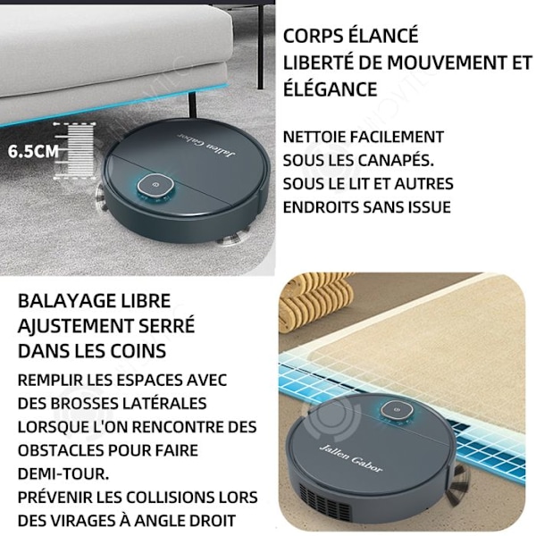 INN Robotdammsugare 5 i 1 Stark sugkraft 1800Pa med 1200mAh batteri Hinderdetektering Automatisk dammsugare Blå