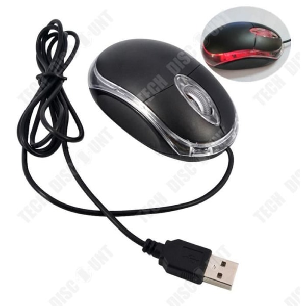 TD® Wired Mouse Transparent Infällbar Ergonomisk Upplyst med LED Optisk USB-hjulmus för PC Bärbar dator Svart