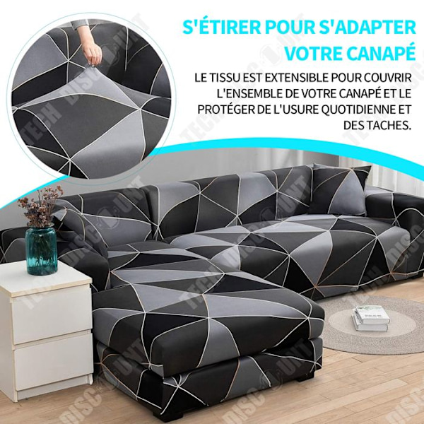 TD Sofa Cover Polyester Fiber Cover Sofa 3-Seater + 2-Seater Black Sofa Cover L-Shaped Stretchable Sofa Cover