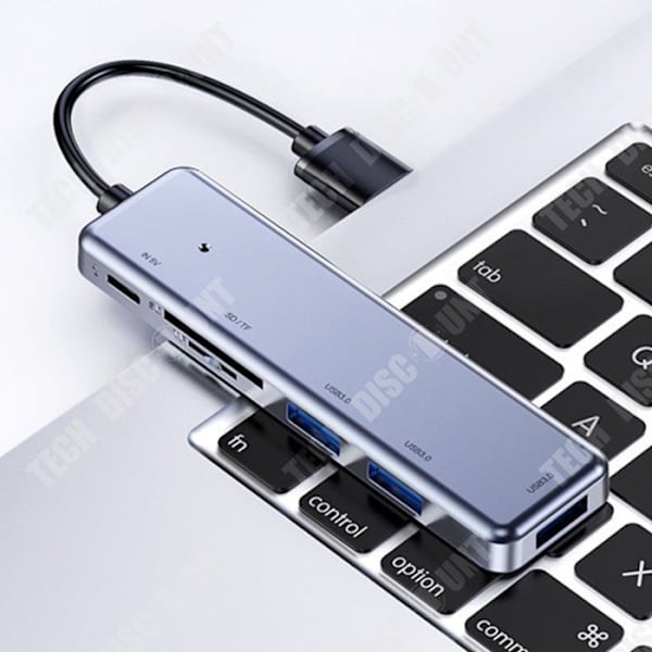 TD® Hub USB3.0 ultraslank datakoppler med 6 porte og 30CM forlængerkabel, der passer til bærbare computere og USB-nøgler.