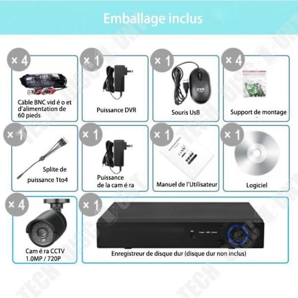 TD® 4-kanals säkerhet CCTV-kamera Videolarm Kameraset Fjärrsystemmonitor