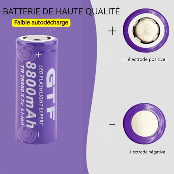 INN Latausakut 8800mAh 2kpl 3.7V 26650 latausli-Ion akut LED-taskulamppuille violetit li-Ion akut ಆಟік