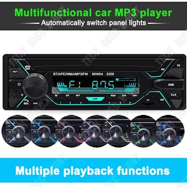 TD® Bluetooth bilradio 12V bil MP3 bluetooth afspiller håndfri farvet lys lyd central kontrollering radio F