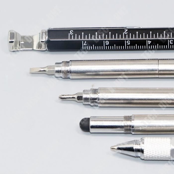 TD® Kreativ multifunktionel metal kuglepen gavepen hexagon værktøj pen seks-i-en skruetrækker vaterpas - sort
