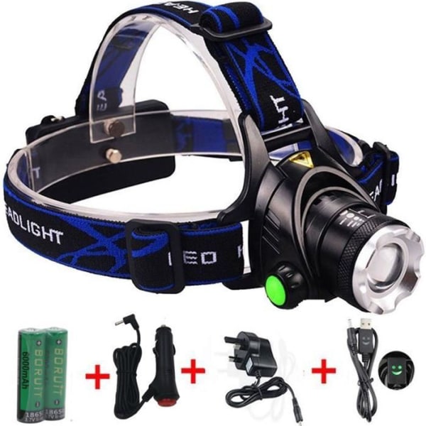 Zoom 1800 Lumens strålkastare pannlampa med ficklampa och laddare för cykling, camping, vandring, nattjakt, sport och lo