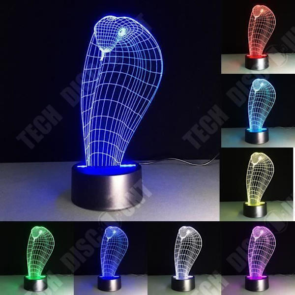 TD® Dekorativ berøringsbaseret optisk lampe 7 farver optisk illusion - model cobra - lavt forbrug USB-kabel eller 3 AAA-batterier
