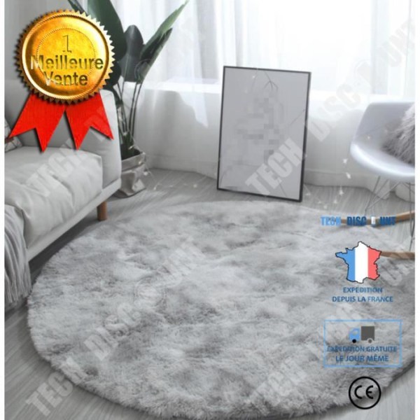 TD® GOGOLOVING Pyöreä Shaggy Matto 120 x 120cm Vaaleanharmaa