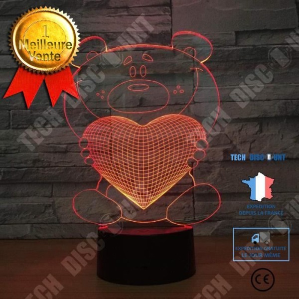 TD® Lampe 3D LED Lys Form Bear Love/ 7 Farveskift Berøringsswitch LED Nattelys Acryl Dekoration Nattelys