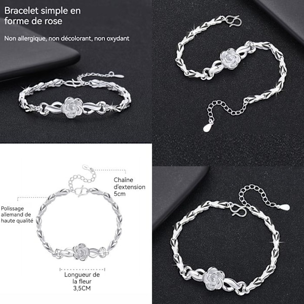 Armbånd - TD® - Blomst i sølv - 18+5 cm - Justerbar - Trendy design silver-