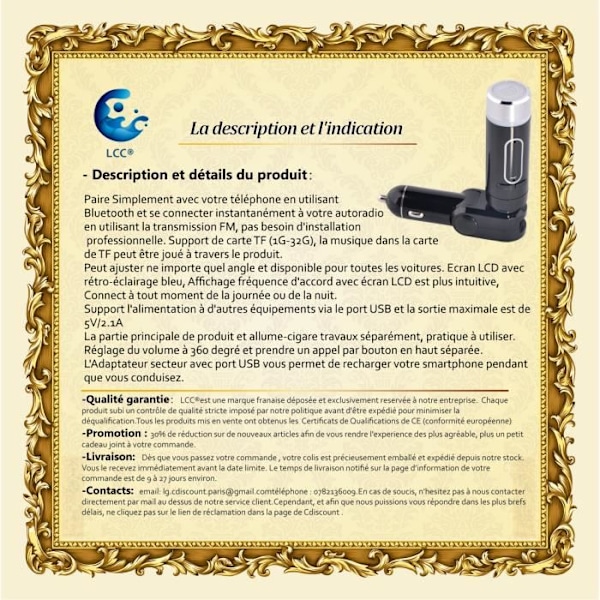 Kommunikationsadapter - LCC - Bluetooth FM Bilkit - Sort - Håndfri - LCD Skærm Svart