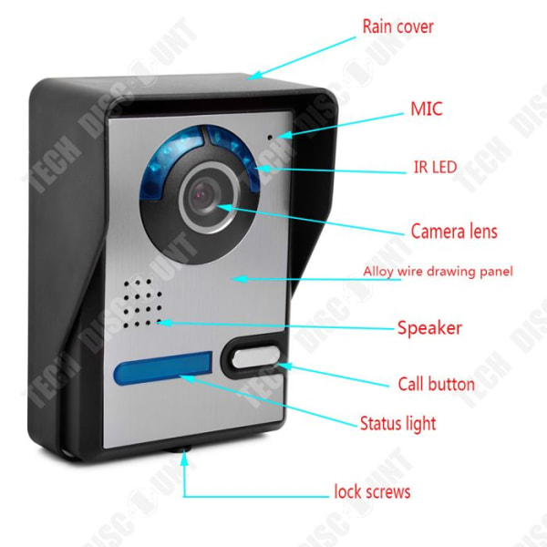 TD® Visual Wired Intercom Dörrklocka 7 tum Vattentät Visual Digital Intercom HD Dörrklocka Infraröd Night Vision Kamera för hemmet